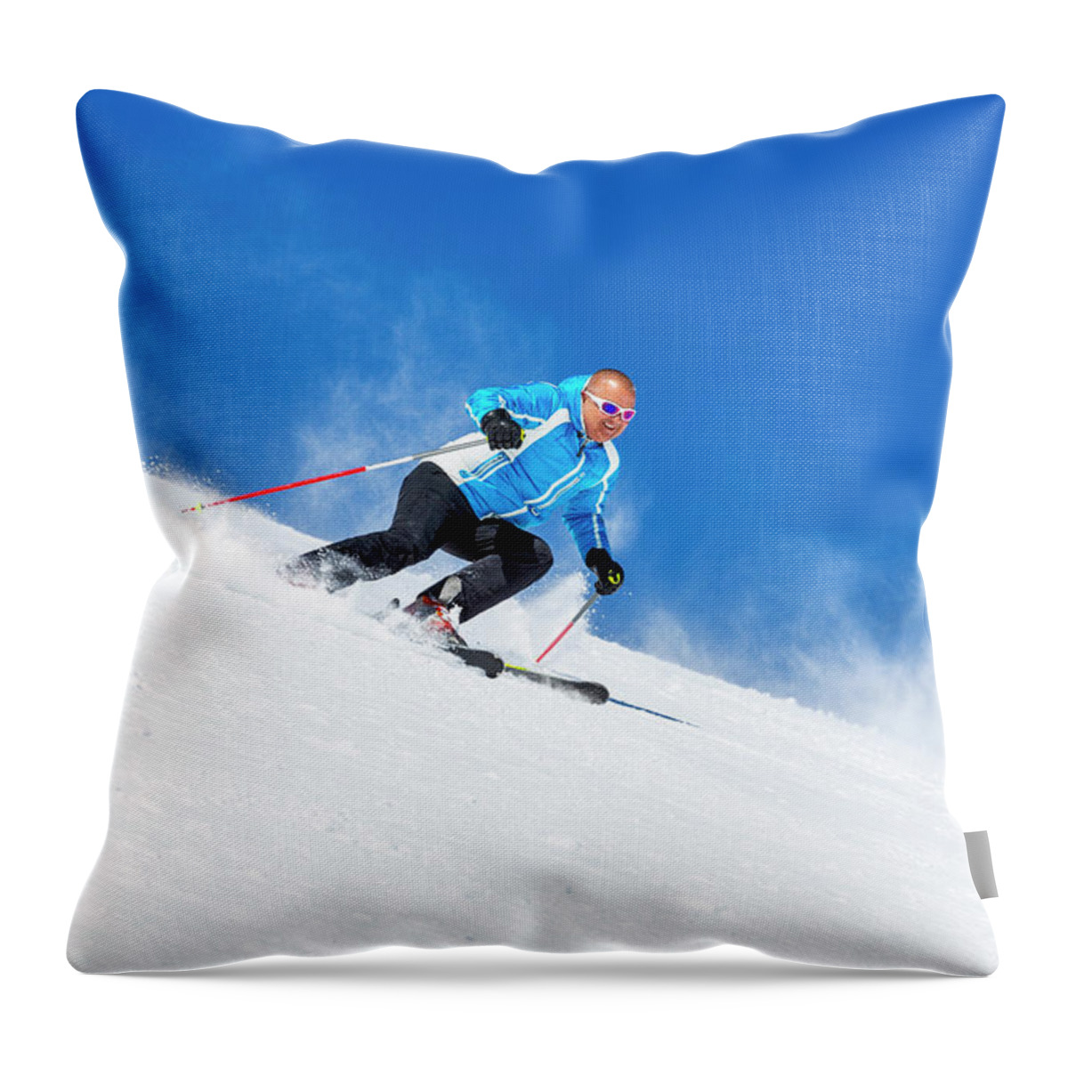 Skiing Throw Pillow featuring the photograph Skiing Carving by Ultramarinfoto