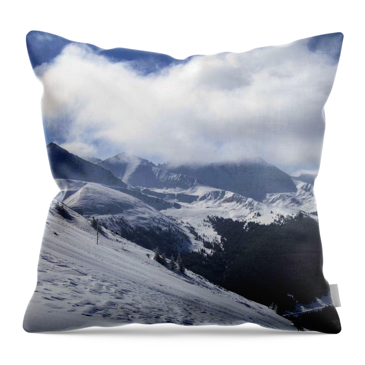 Skiing Art Throw Pillow featuring the photograph Skiing With A View by Fiona Kennard