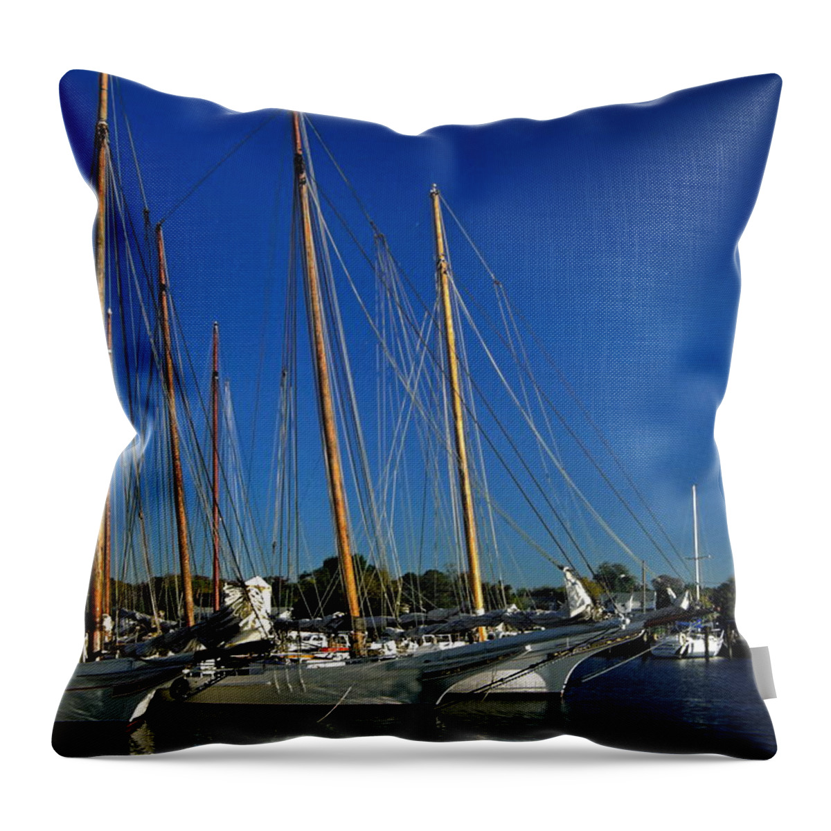 Skipjack Sailboats Docked Throw Pillow featuring the photograph Skipjacks by Sally Weigand
