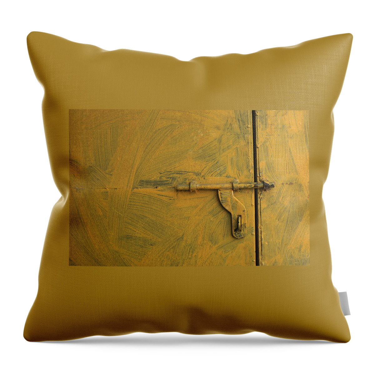 Abstract Throw Pillow featuring the photograph SKC 0047 The Door Latch by Sunil Kapadia