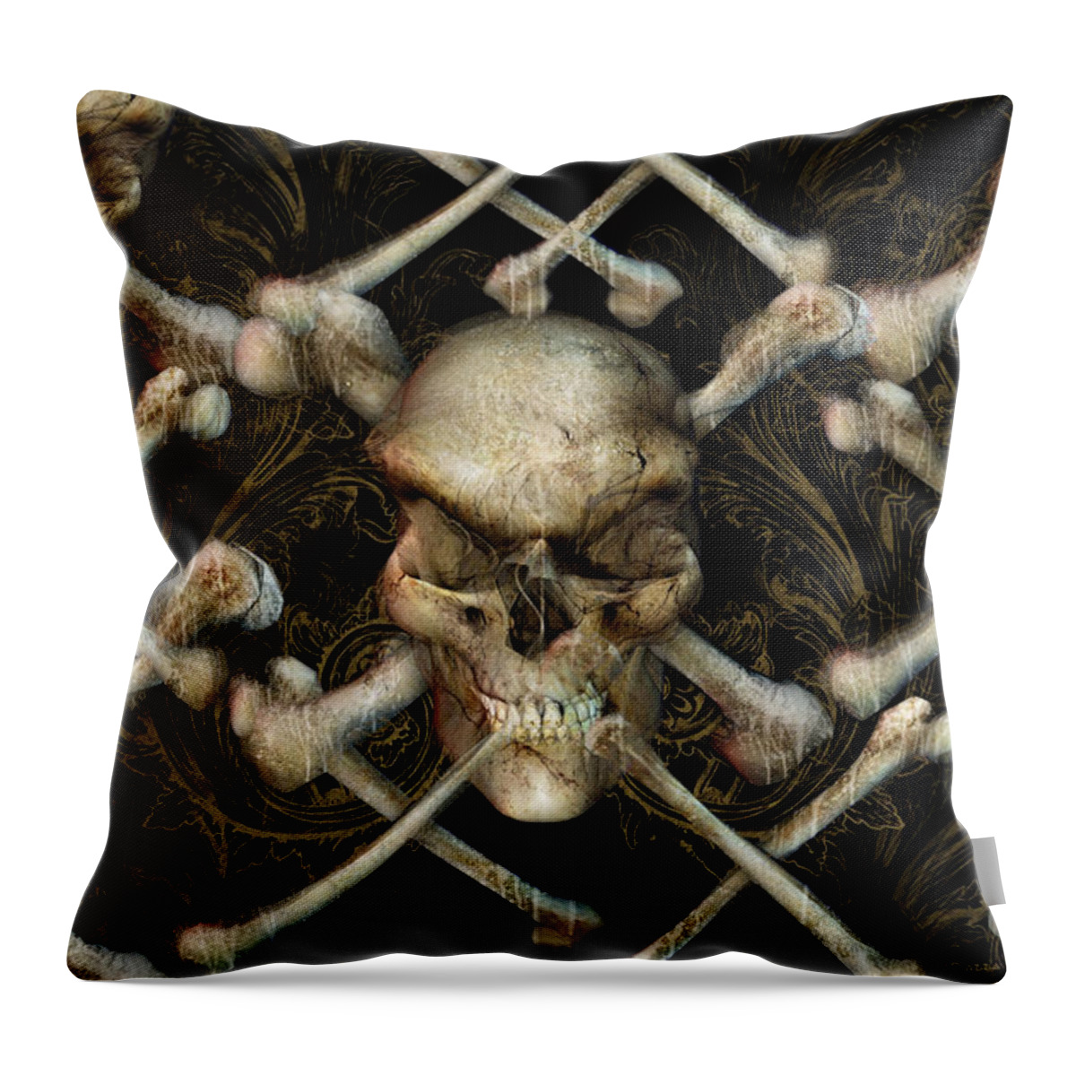 Skull Throw Pillow featuring the painting Skull N Bones by JQ Licensing
