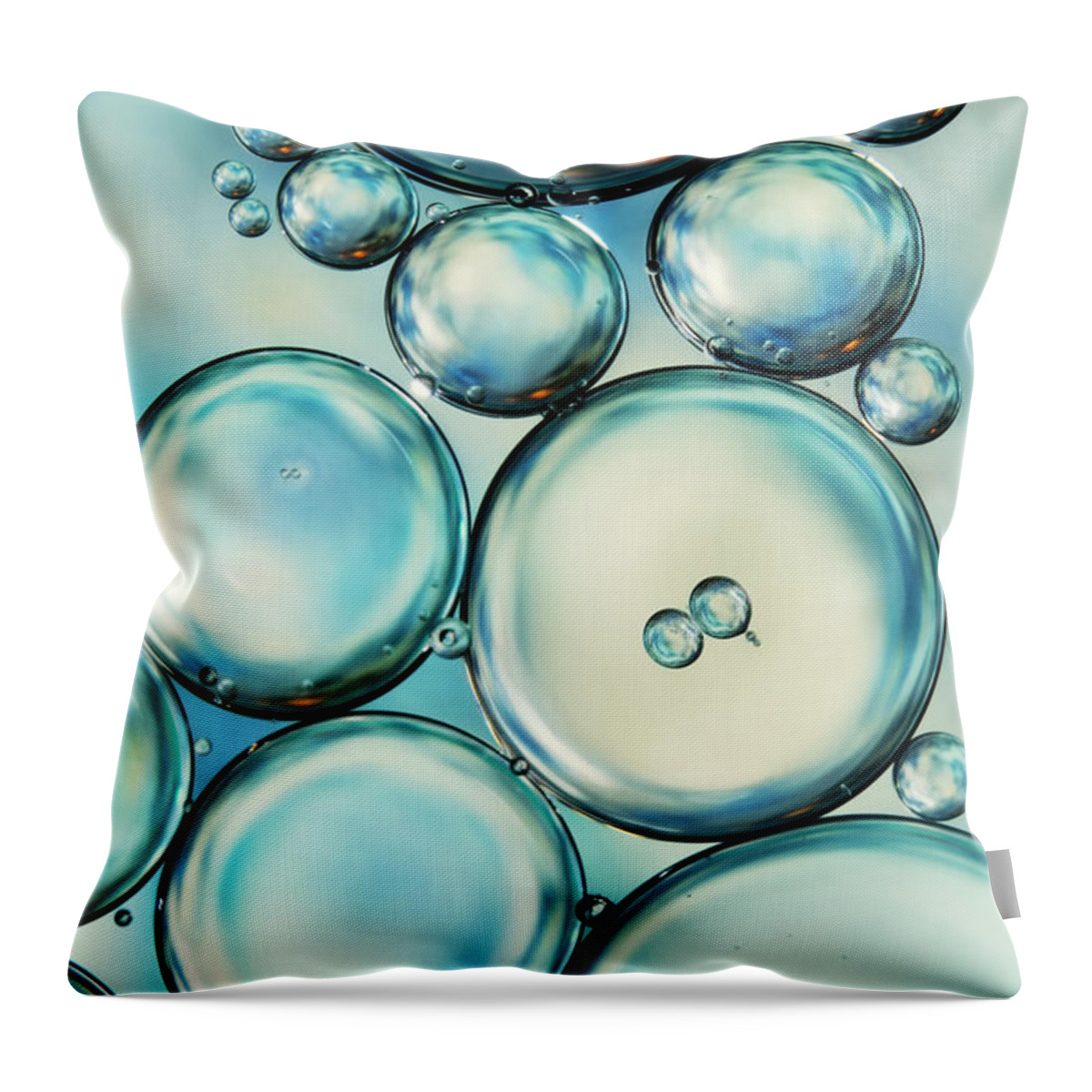 Oil Throw Pillow featuring the photograph Sky Blue Bubble Abstract by Sharon Johnstone