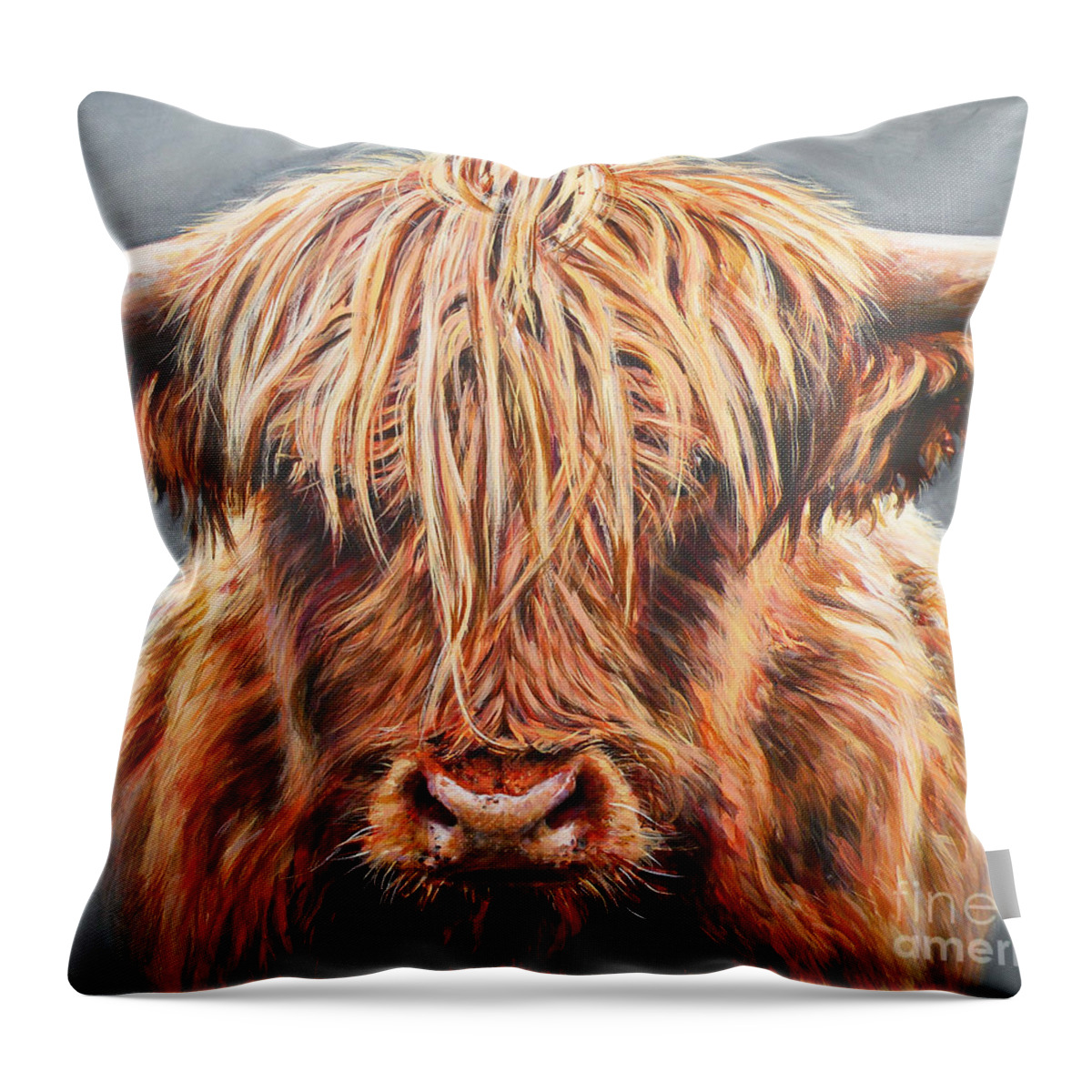 Cow Throw Pillow featuring the painting Slackbuie by Leigh Banks