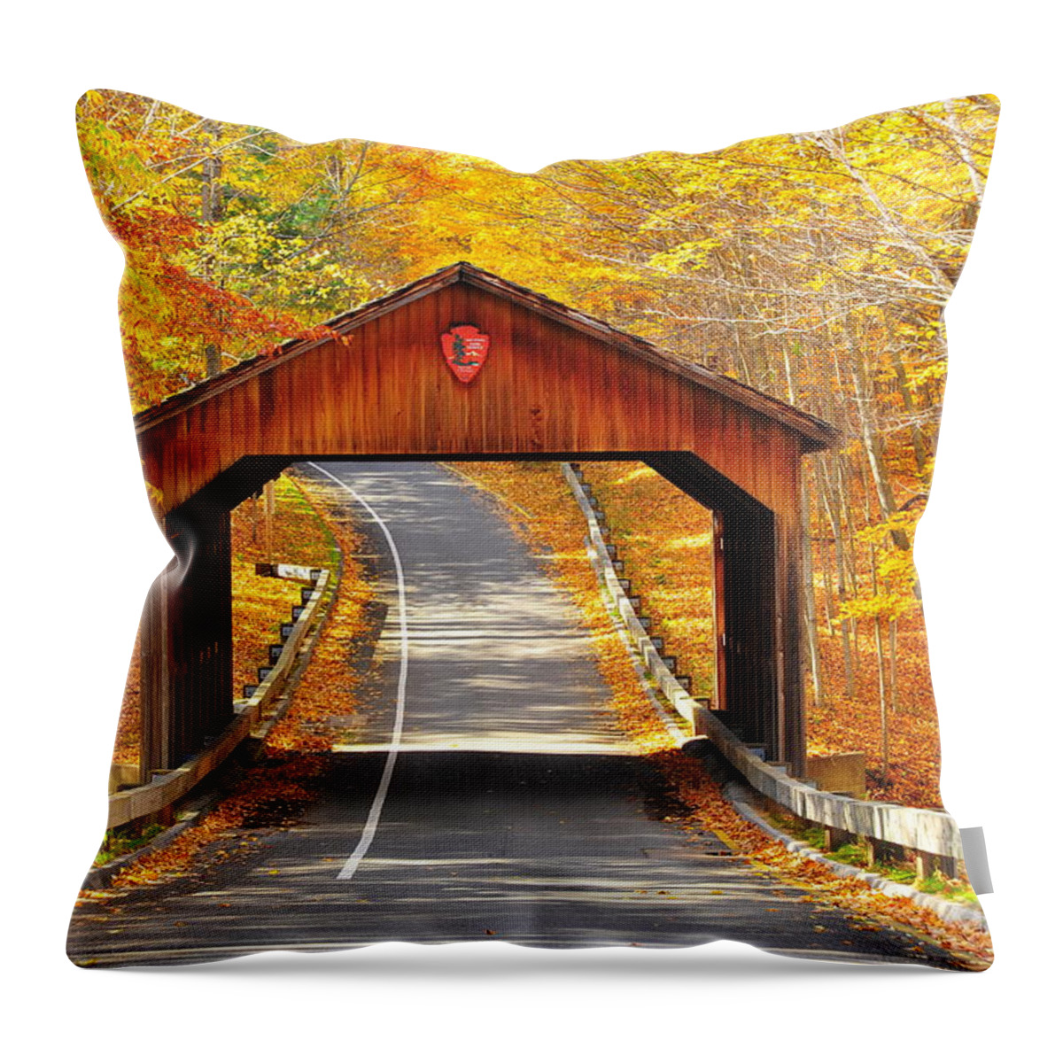 Sleeping Bear Throw Pillow featuring the photograph Covered Bridge at Sleeping Bear National Lakeshore by Terri Gostola