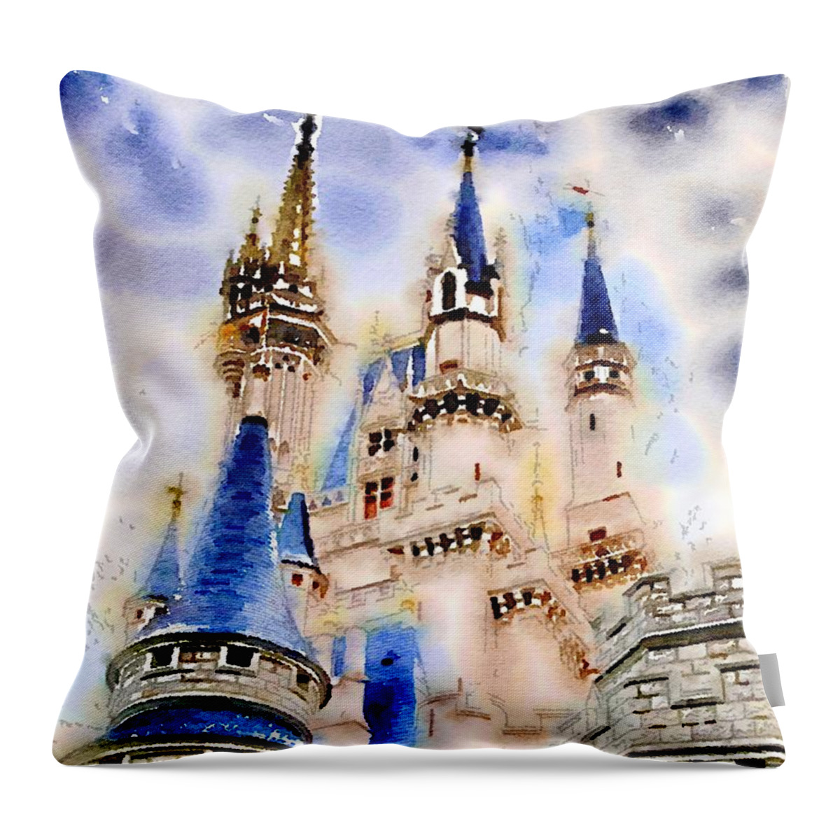 Castle Throw Pillow featuring the painting Sleeping Beauty Castle by HELGE Art Gallery