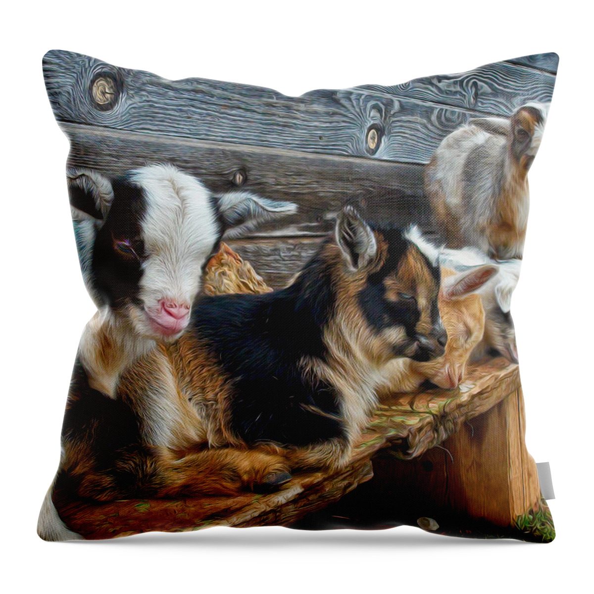 Baby Goats Throw Pillow featuring the digital art Sleepy Afternoon by Kathleen Bishop