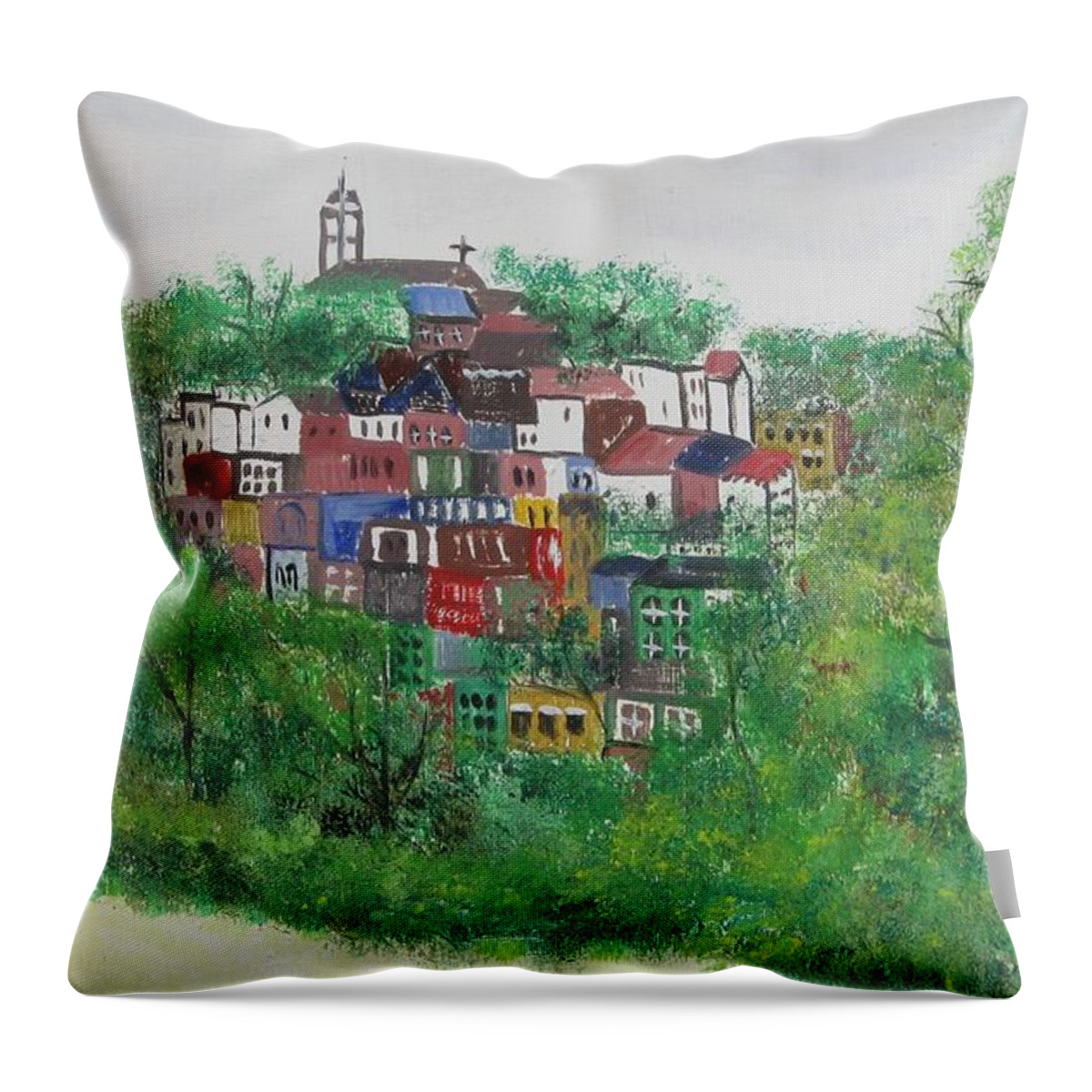 New England Village Throw Pillow featuring the painting Sleepy Little Village by Diane Pape
