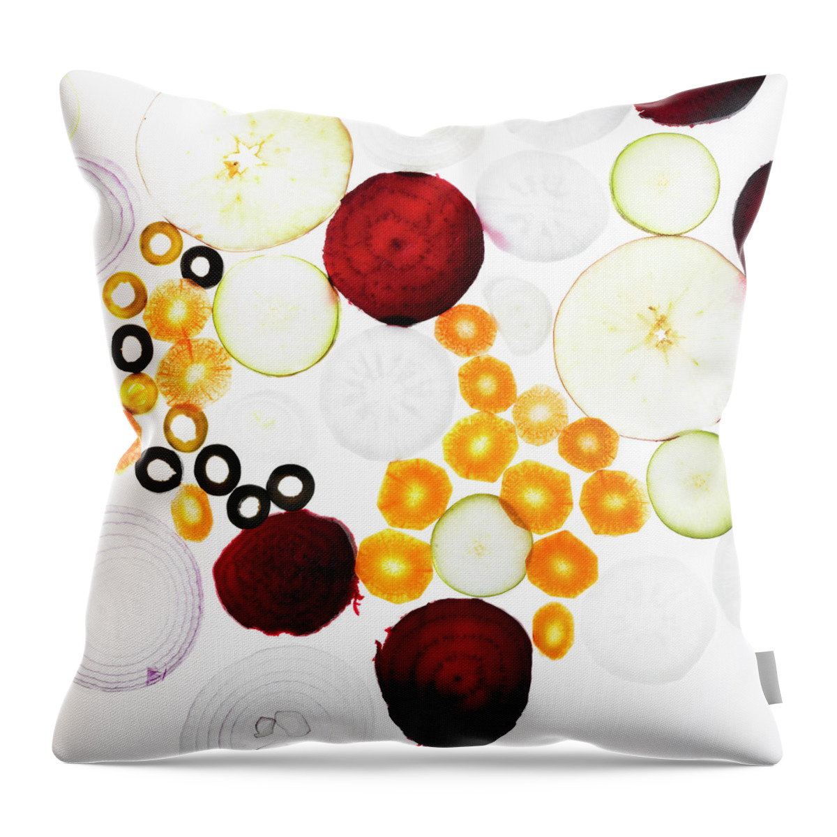 Olive Throw Pillow featuring the photograph Sliced Vegetables On Counter by Lisbeth Hjort