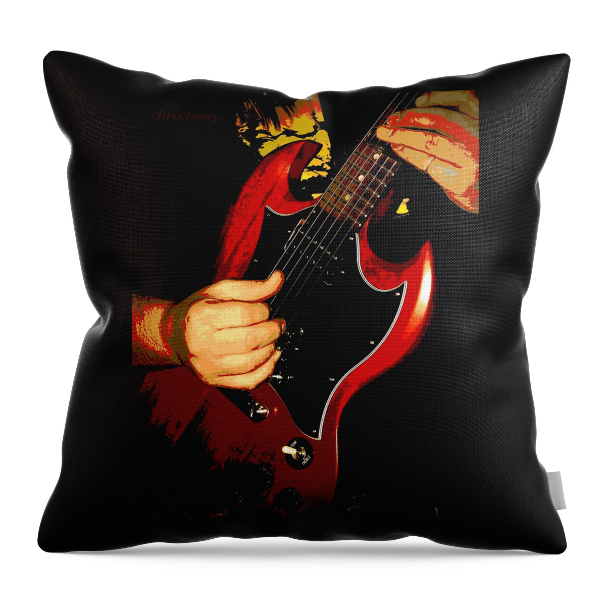 Musical Throw Pillow featuring the photograph Red Gibson Guitar by Chris Berry