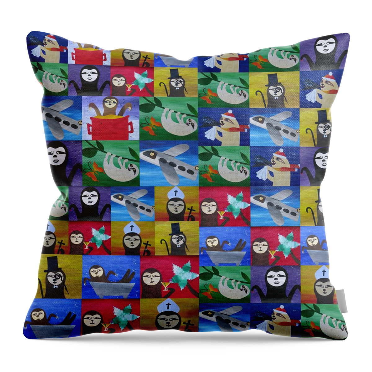 Sloths Throw Pillow featuring the painting Sloths in Action by Cathy Jacobs