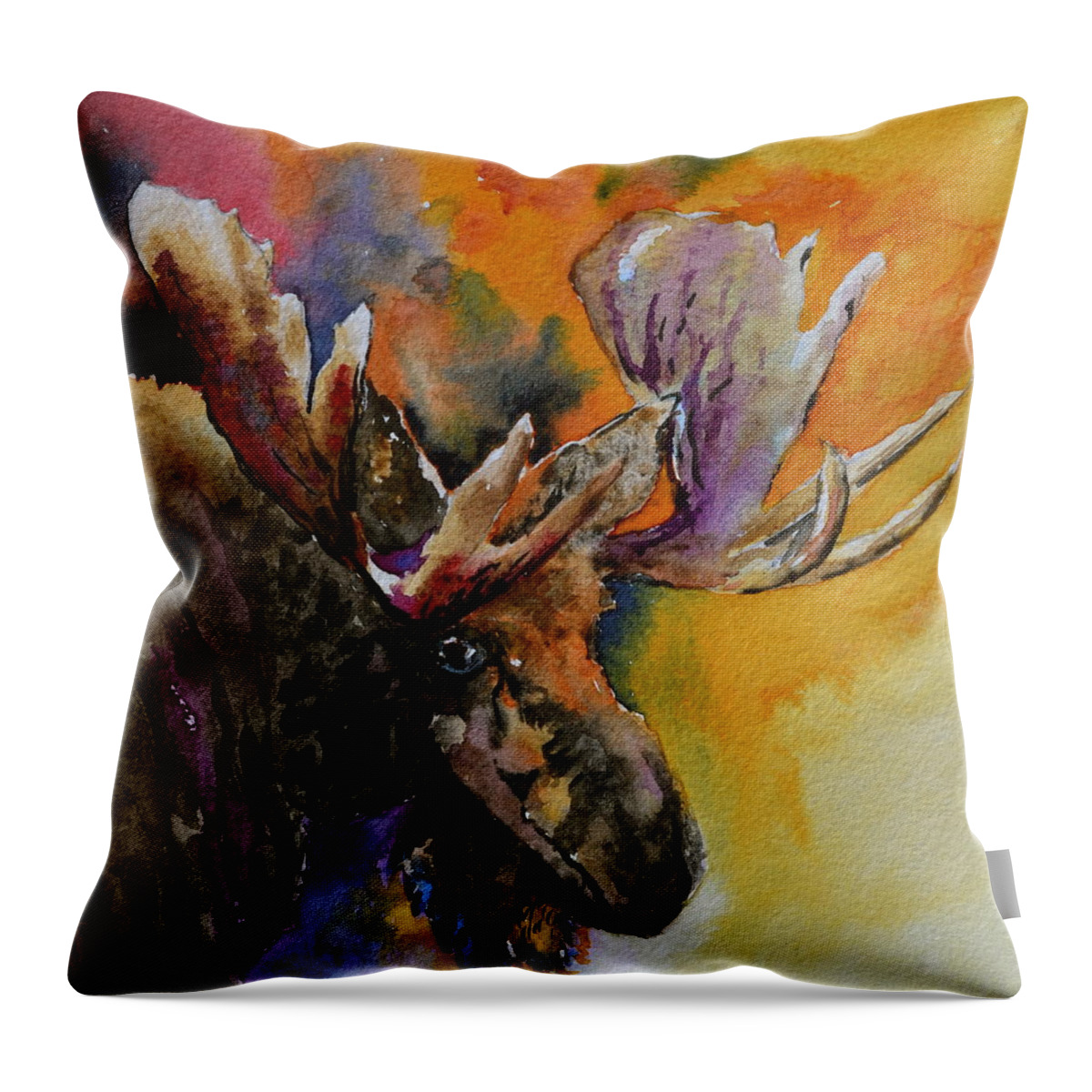 Moose Throw Pillow featuring the painting Sly Moose by Beverley Harper Tinsley