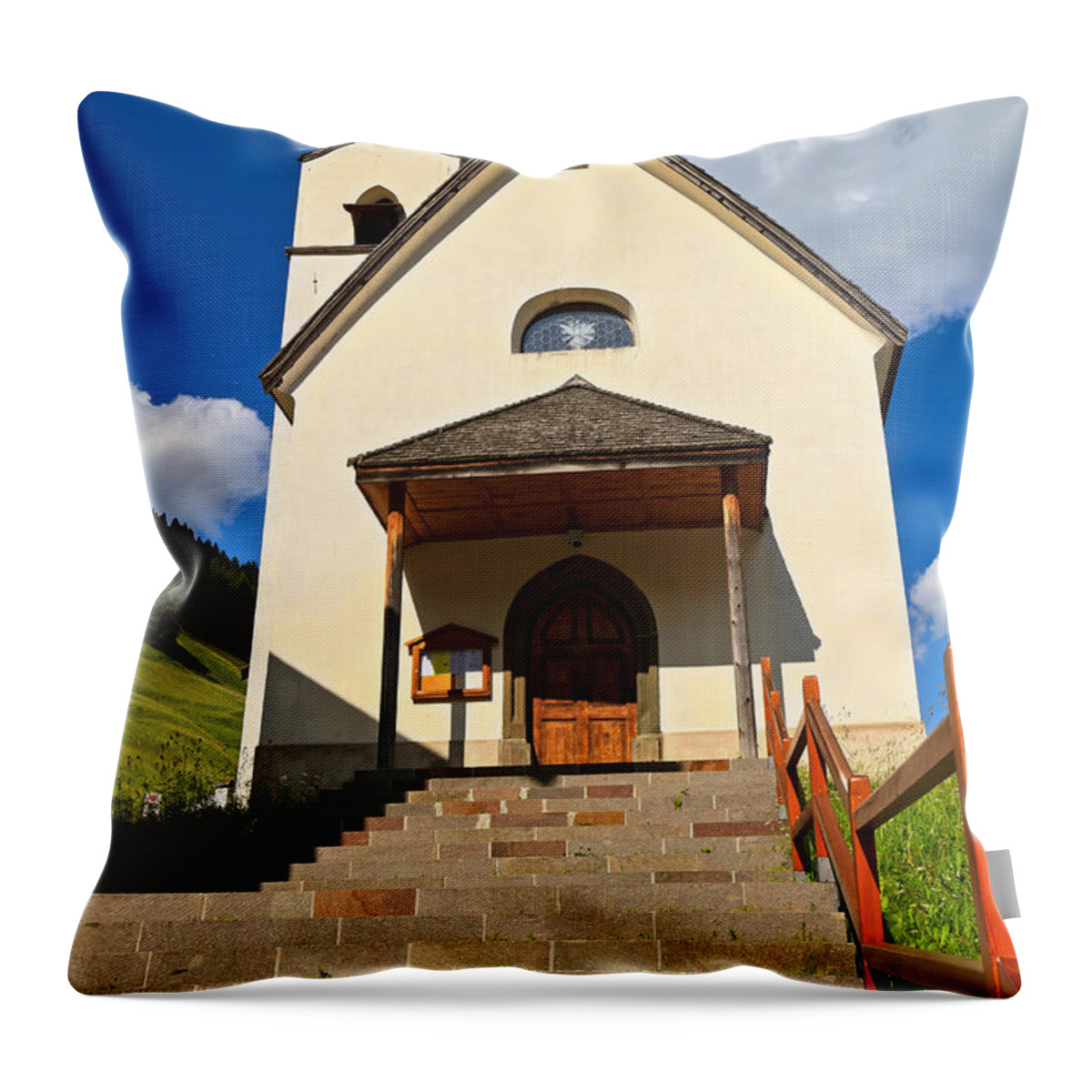 Alpine Throw Pillow featuring the photograph small church in Penia by Antonio Scarpi