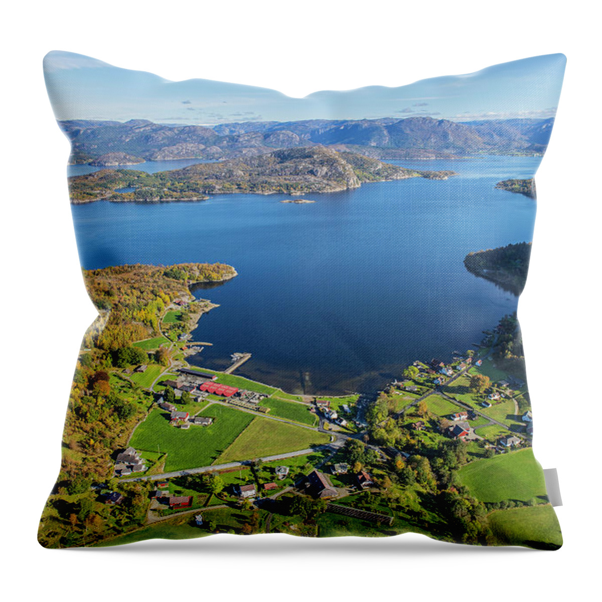 Scenics Throw Pillow featuring the photograph Small Community In The Fjords by Sindre Ellingsen