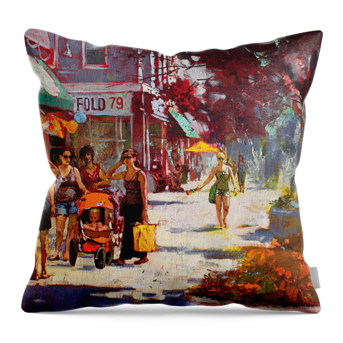 Landscape Throw Pillow featuring the painting Small Talk in Elmwood Ave by Ylli Haruni