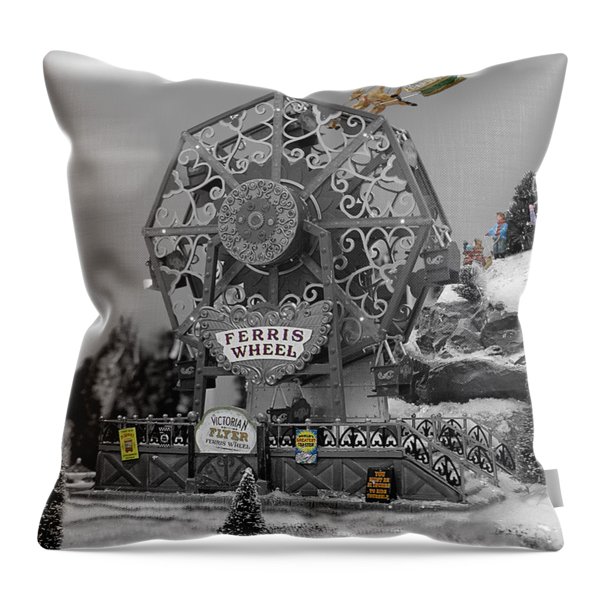 Richard Reeve Throw Pillow featuring the photograph Small World - Flying over the Wheel by Richard Reeve