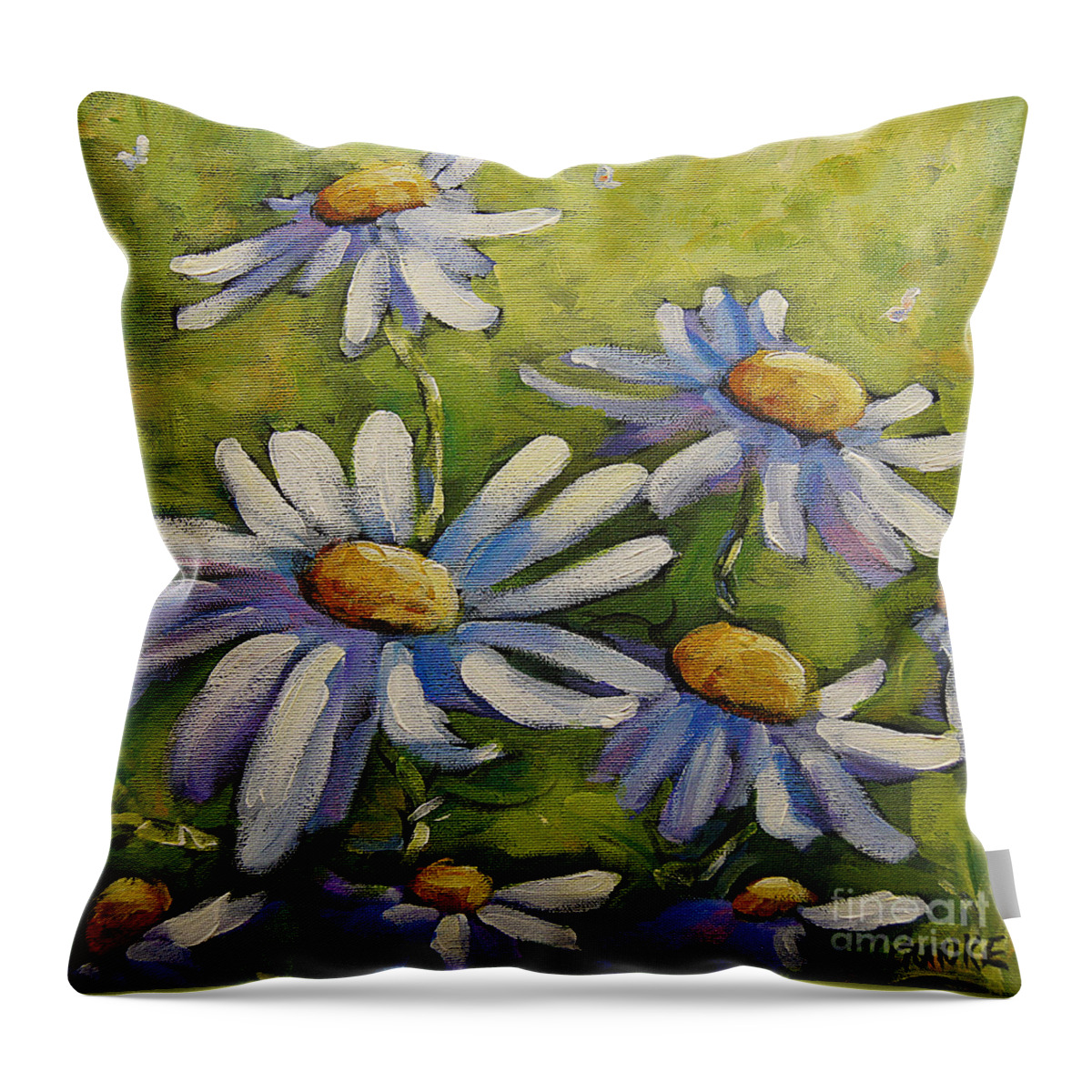 Daisies Flowers Throw Pillow featuring the painting Smiling Daisies by Prankearts by Richard T Pranke