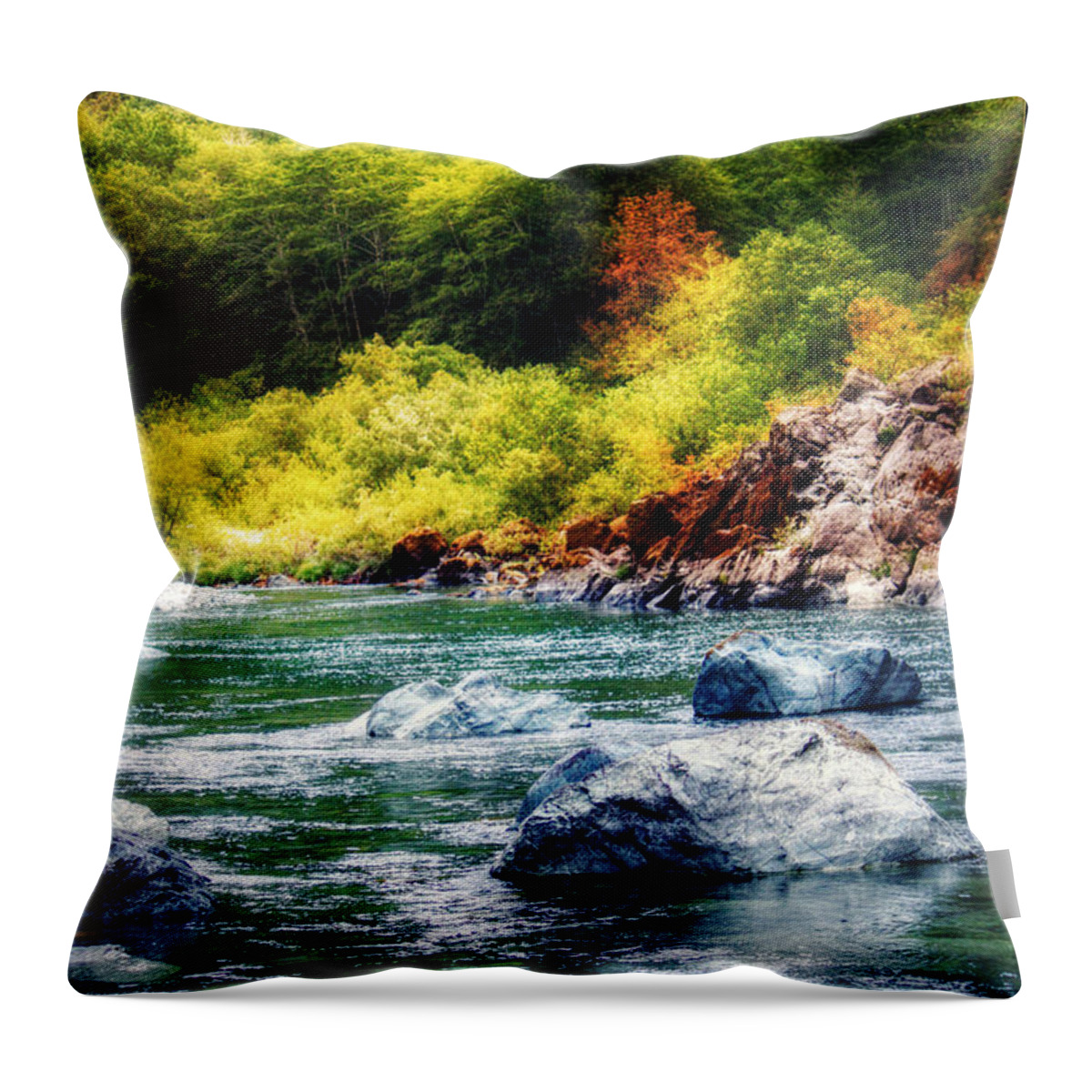 Smith River Throw Pillow featuring the photograph Smith River in Autumn by Melanie Lankford Photography