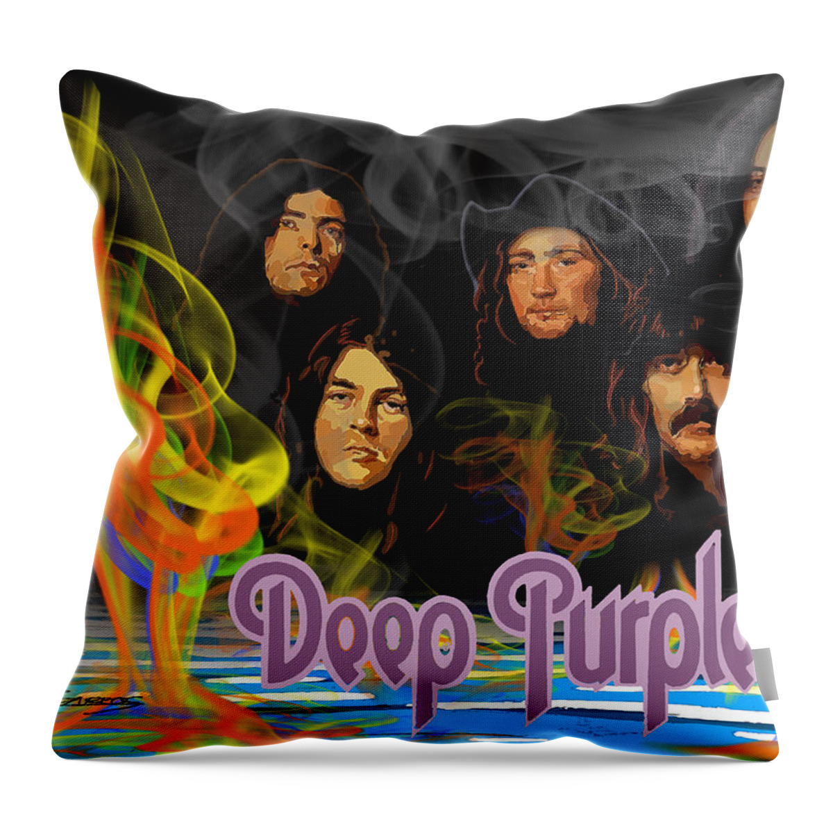 Rock�n Roll Throw Pillow featuring the digital art Smoke On The Water by Nelson Barros