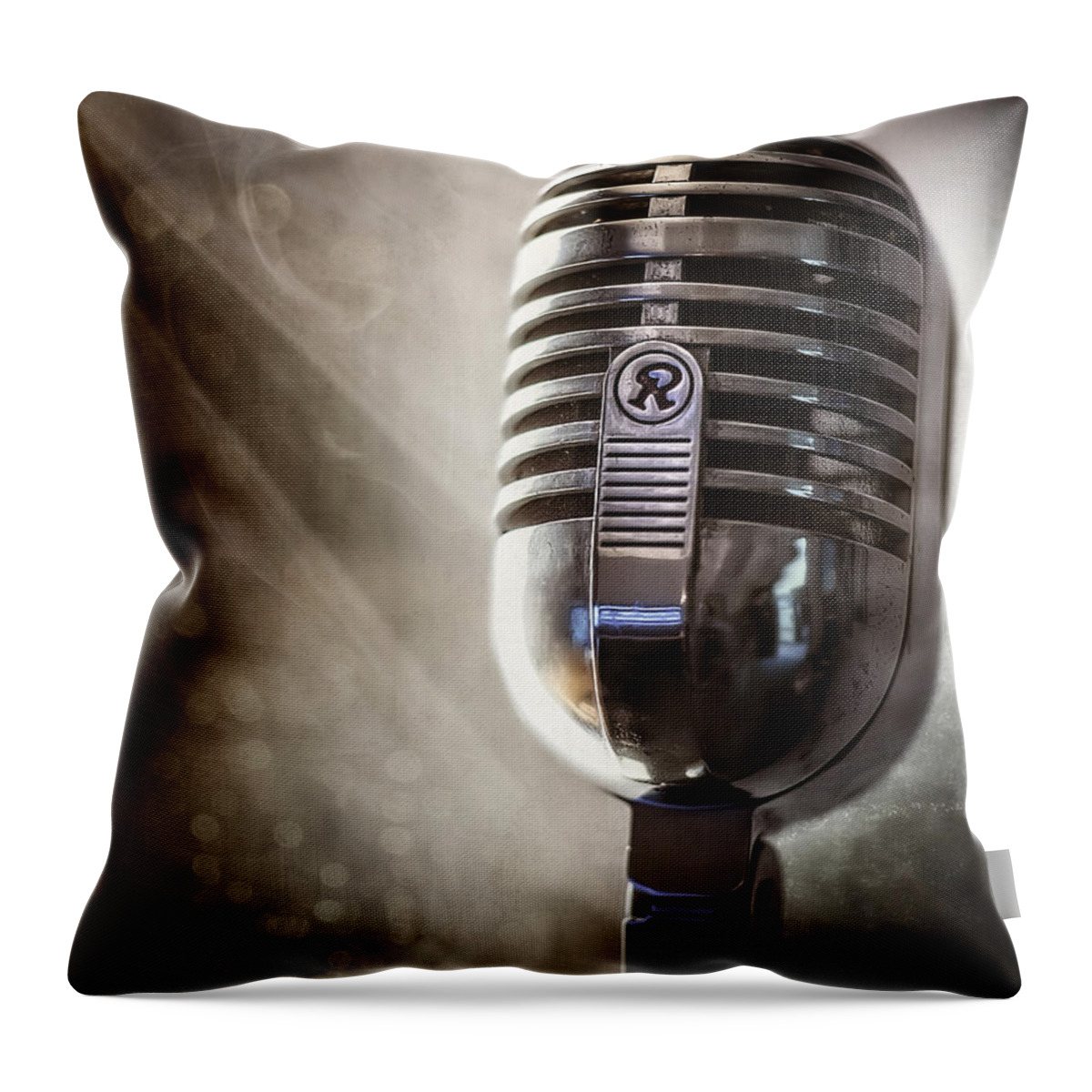 Mic Throw Pillow featuring the photograph Smoky Vintage Microphone by Scott Norris