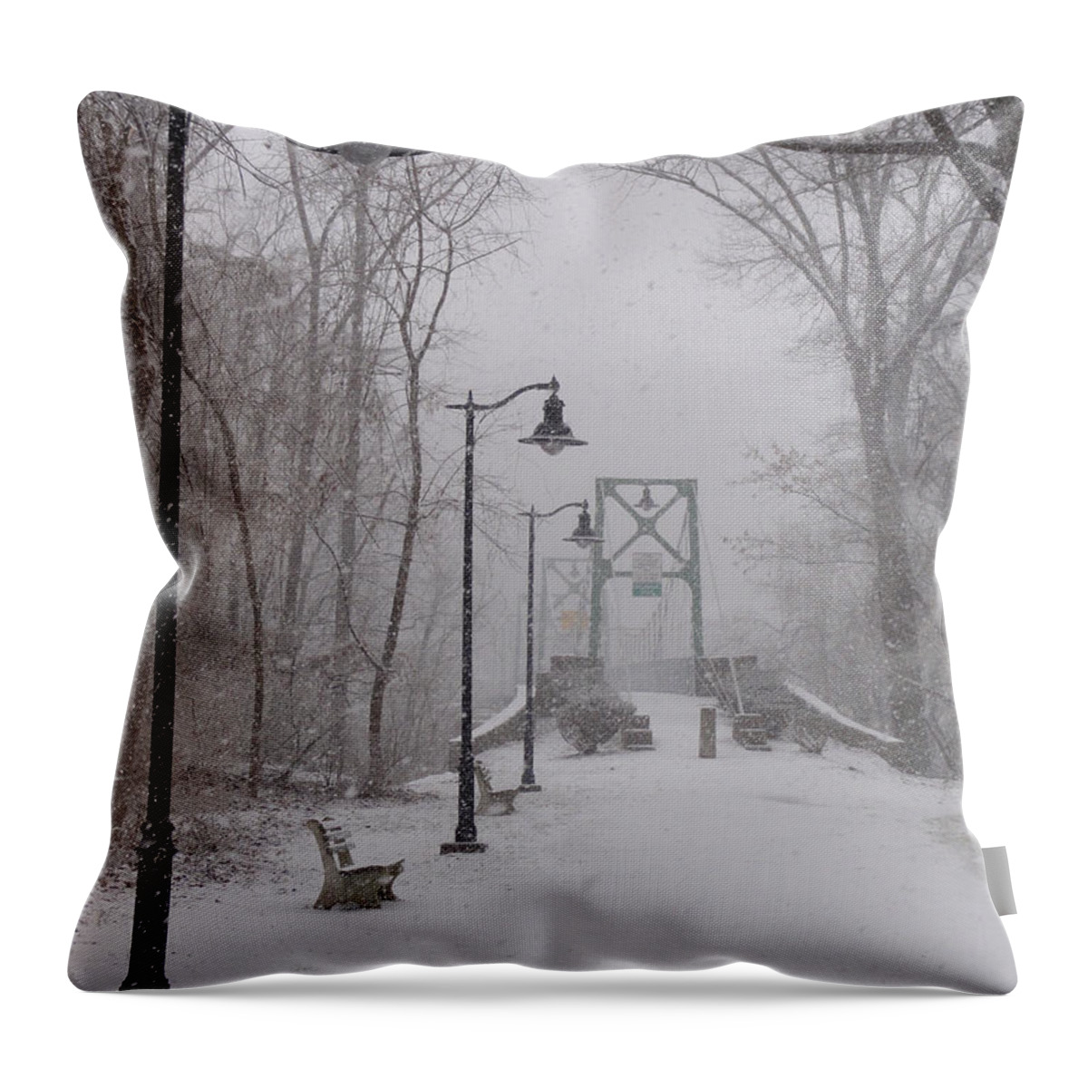 Bridge Throw Pillow featuring the photograph Snow at Bulls Island - 05 by Christopher Plummer