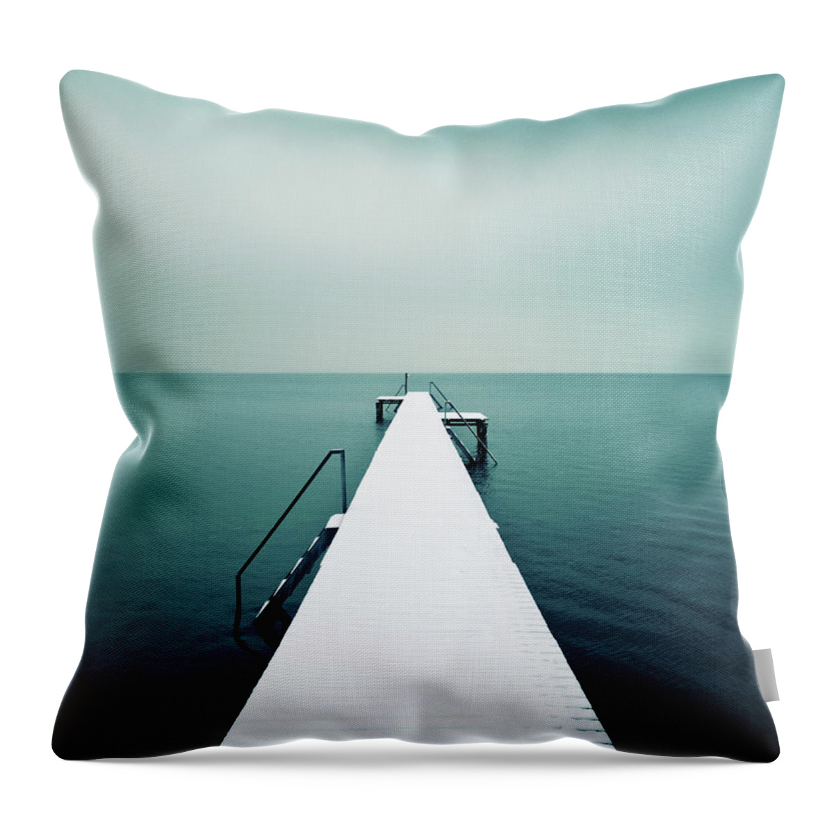 Tranquility Throw Pillow featuring the photograph Snow Covered Jetty by Daitozen