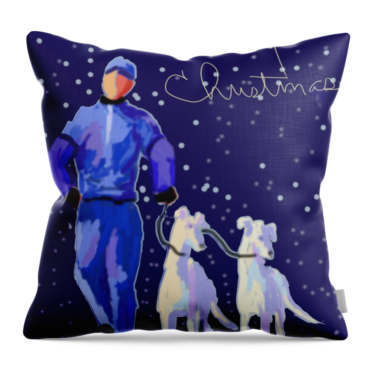 Greyhound Throw Pillow featuring the digital art Snow Greys by Terry Chacon