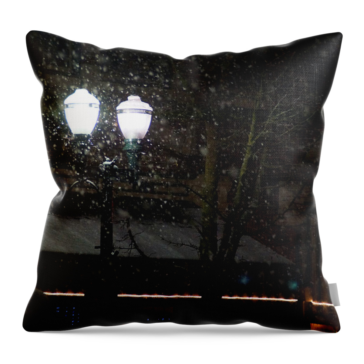 Snow Throw Pillow featuring the photograph Snow on G Street in Grants Pass - Christmas by Mick Anderson