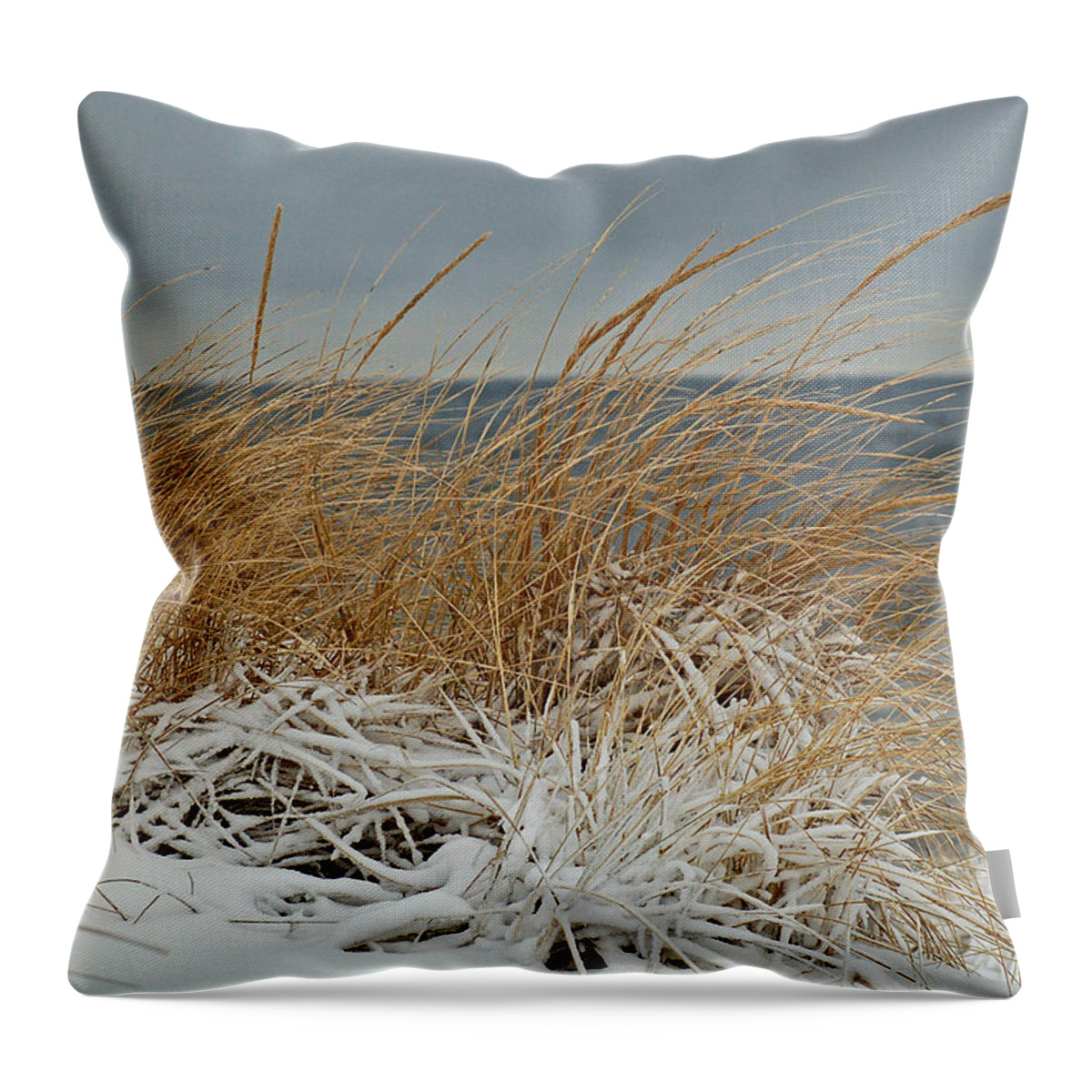 Snow Throw Pillow featuring the photograph Snow on the dunes by Nancy Landry