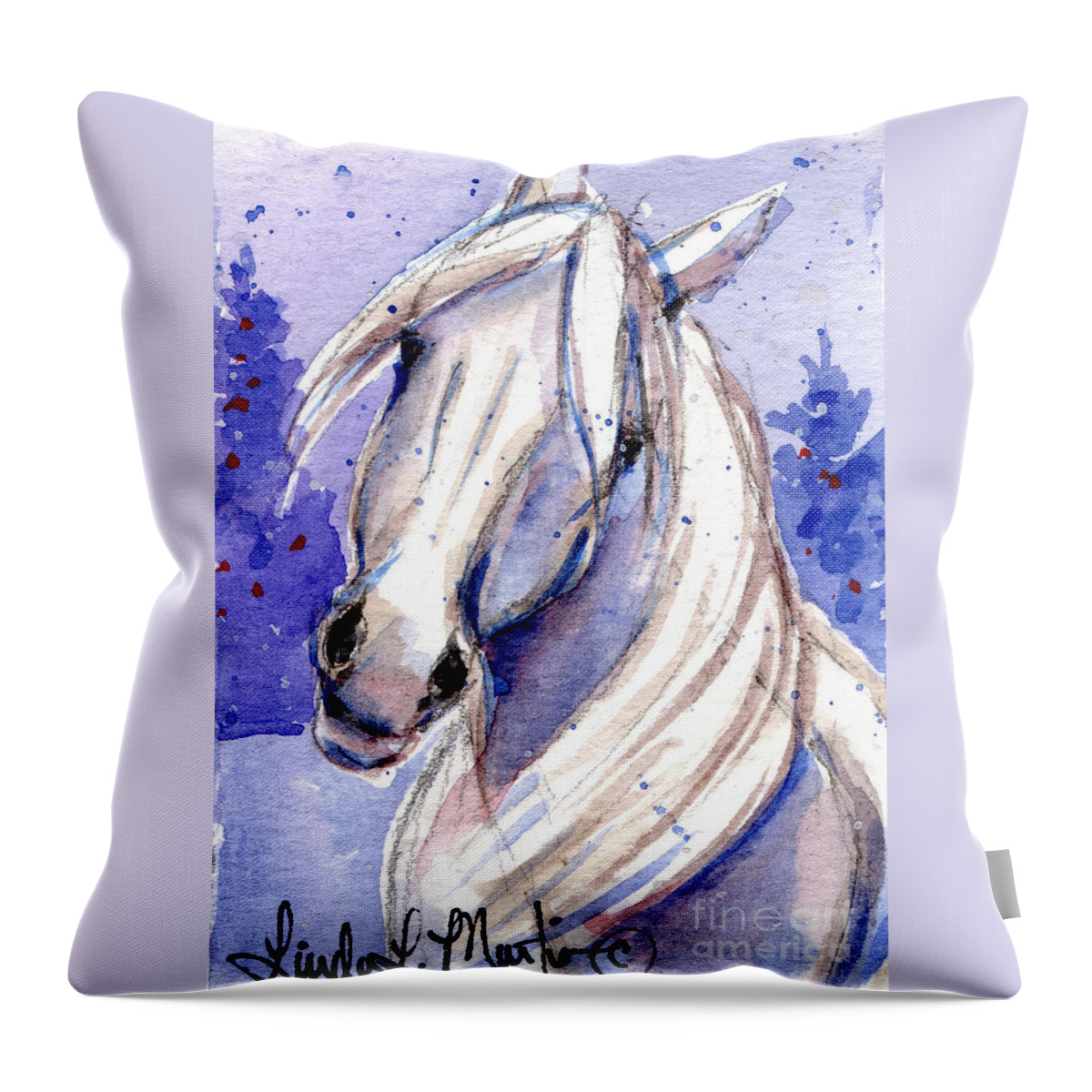 White Pony Throw Pillow featuring the painting Snow Pony 3 by Linda L Martin