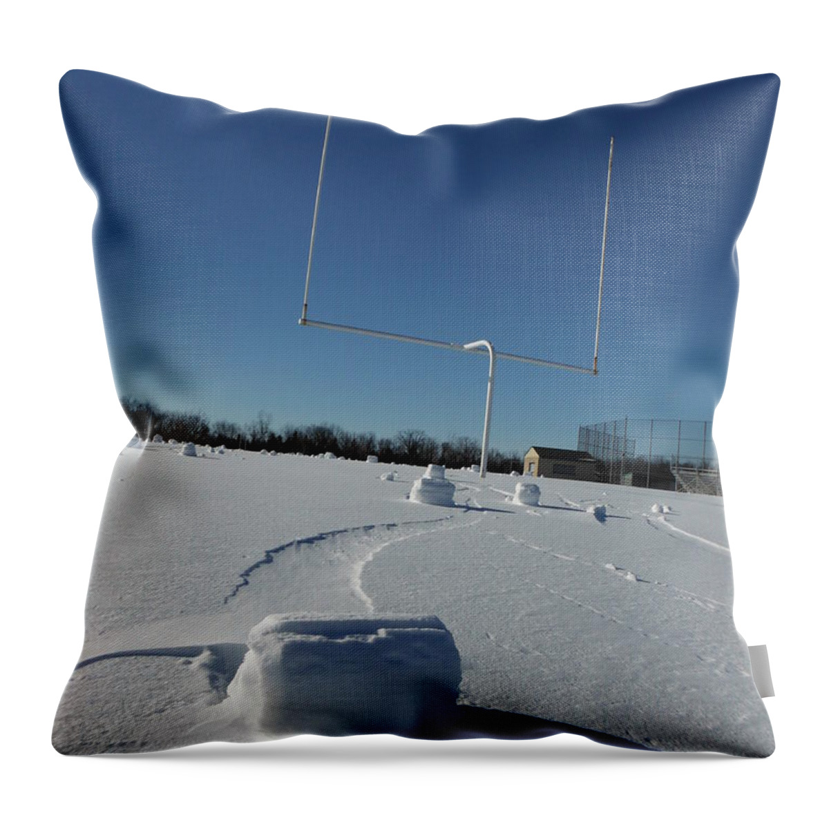 Snow Rollers Throw Pillow featuring the photograph Snow Rollers at the Goal Post 8 by Paddy Shaffer