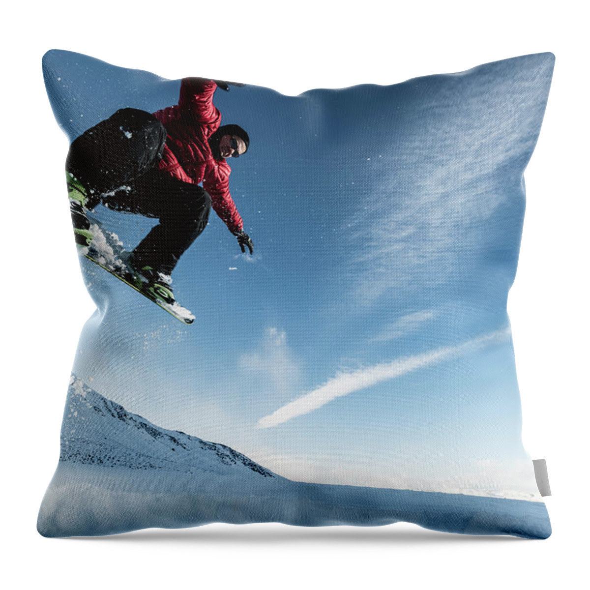 Extreme Terrain Throw Pillow featuring the photograph Snowboard by Vernonwiley