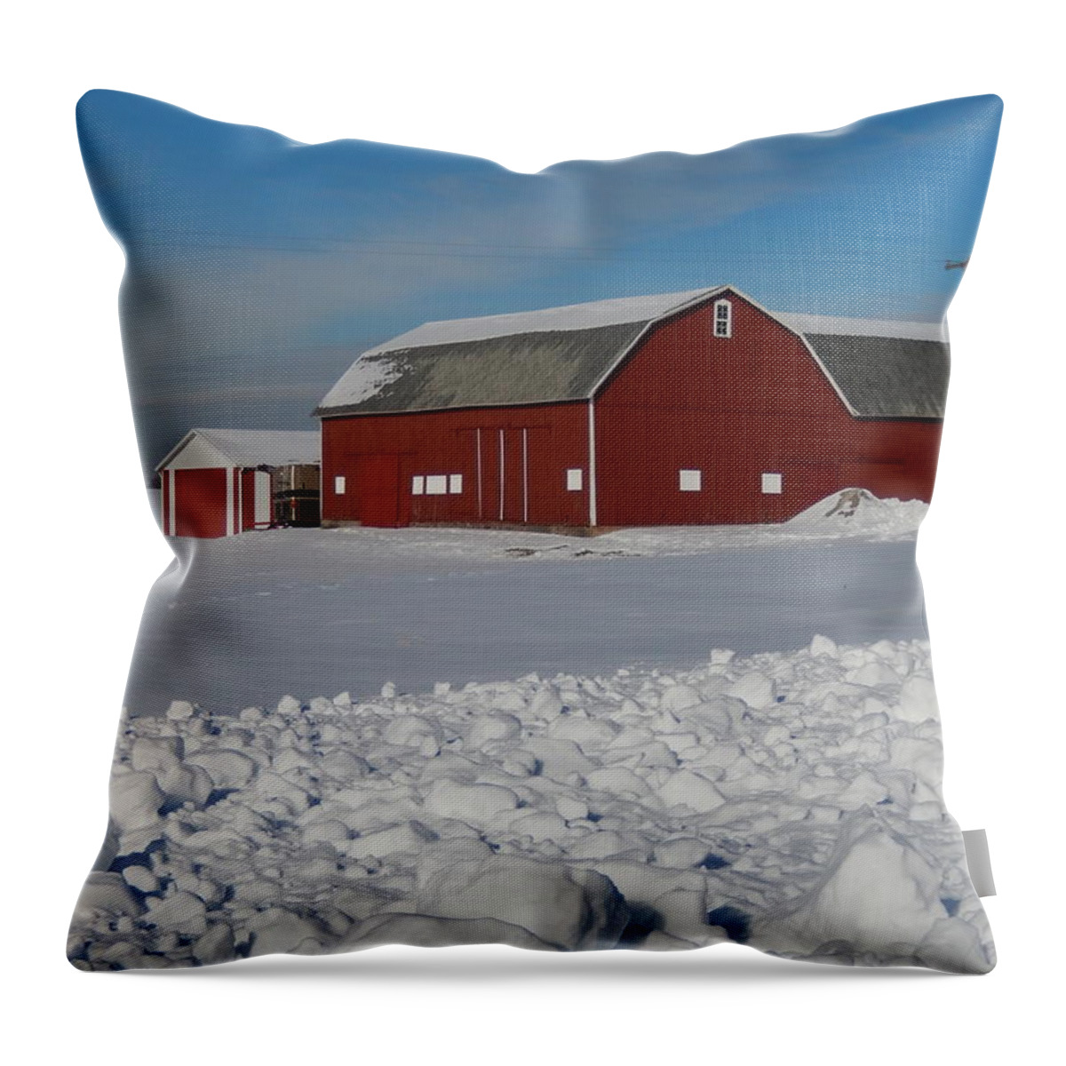 Snow Throw Pillow featuring the photograph Snowbound Red Barn by Susan Wyman