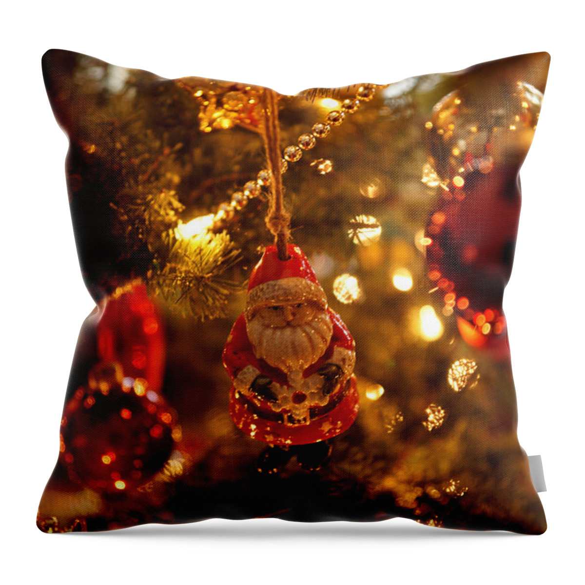 Christmas-ornament Throw Pillow featuring the photograph Snowflake Santa by Linda Shafer