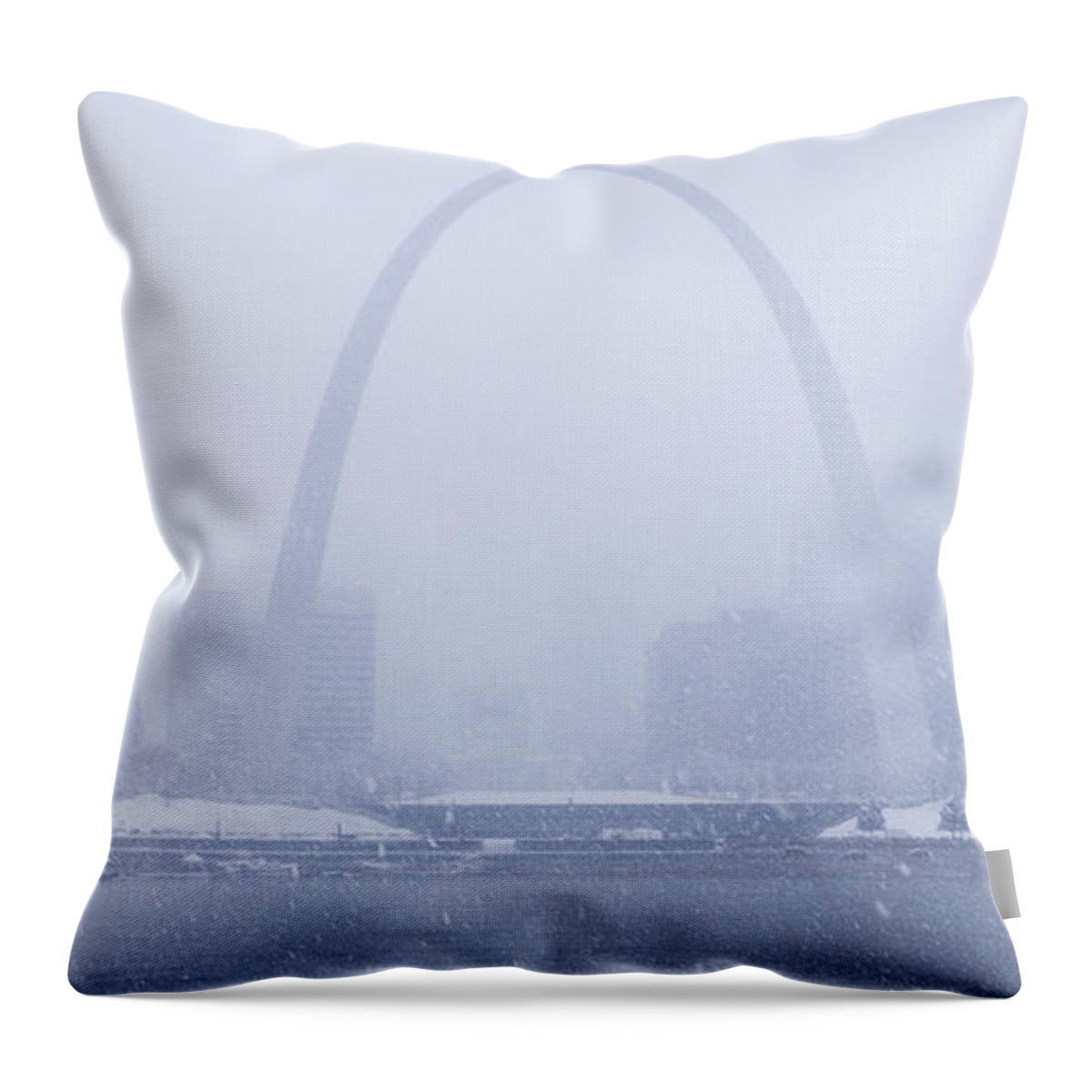 St Louis Throw Pillow featuring the photograph Snowing at the Riverfront by Garry McMichael
