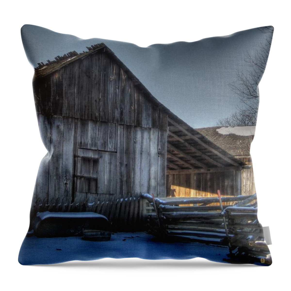 Barn Throw Pillow featuring the photograph Snowy Barn by Jane Linders