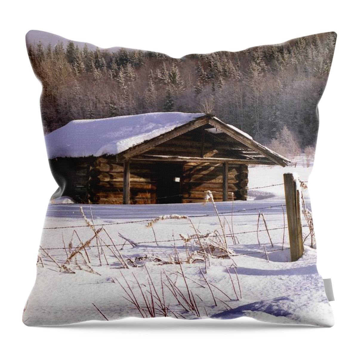 Snow Throw Pillow featuring the photograph Snowy Cabin by Vivian Martin