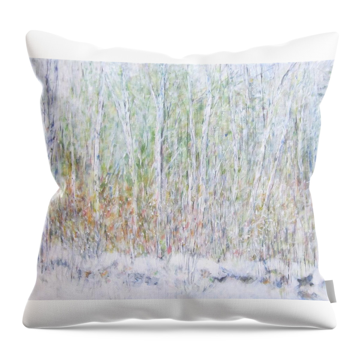 Landscape Throw Pillow featuring the painting Snowy Landscape in New Hampshire by Glenda Crigger