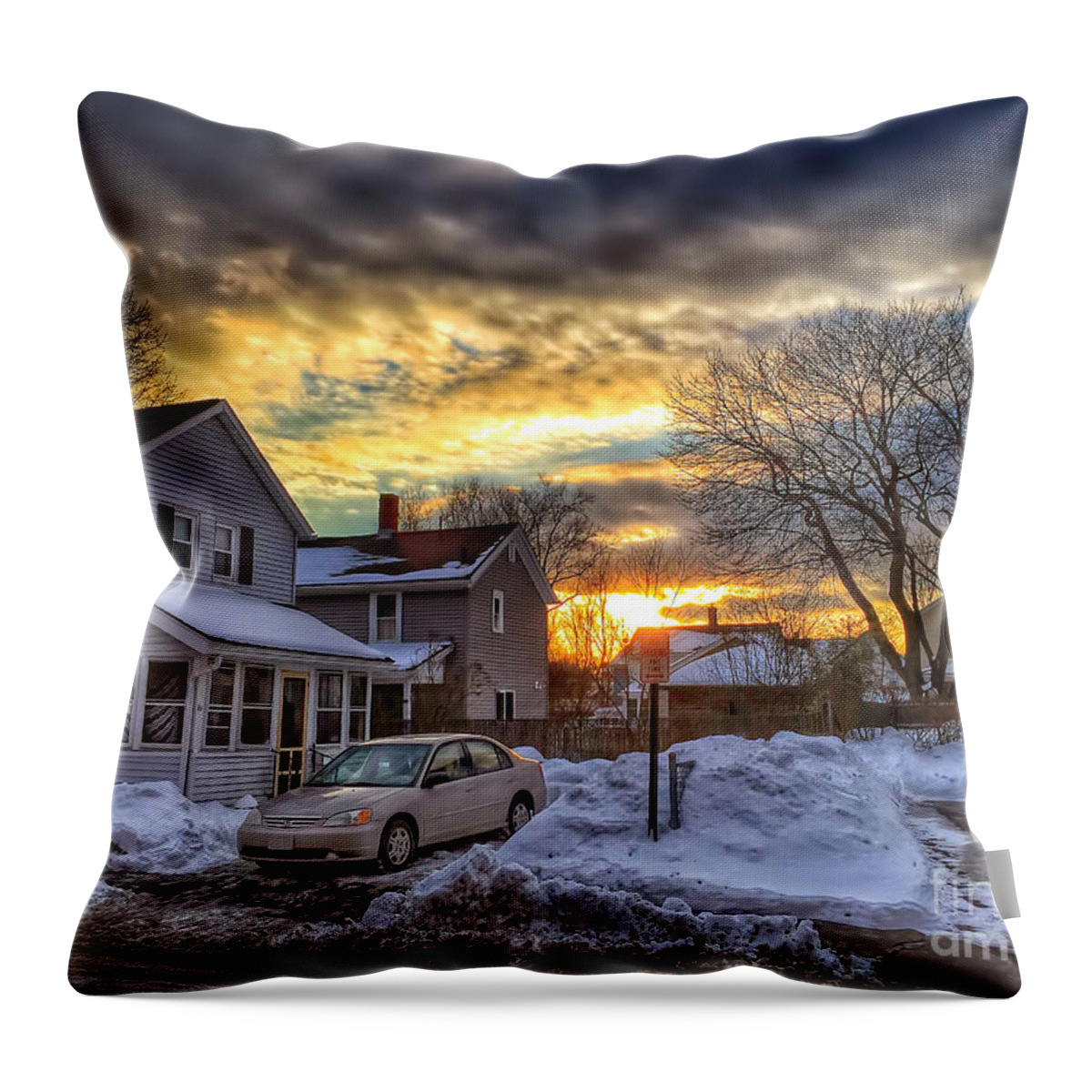 Sunset Throw Pillow featuring the photograph Snowy Sunset by HD Connelly