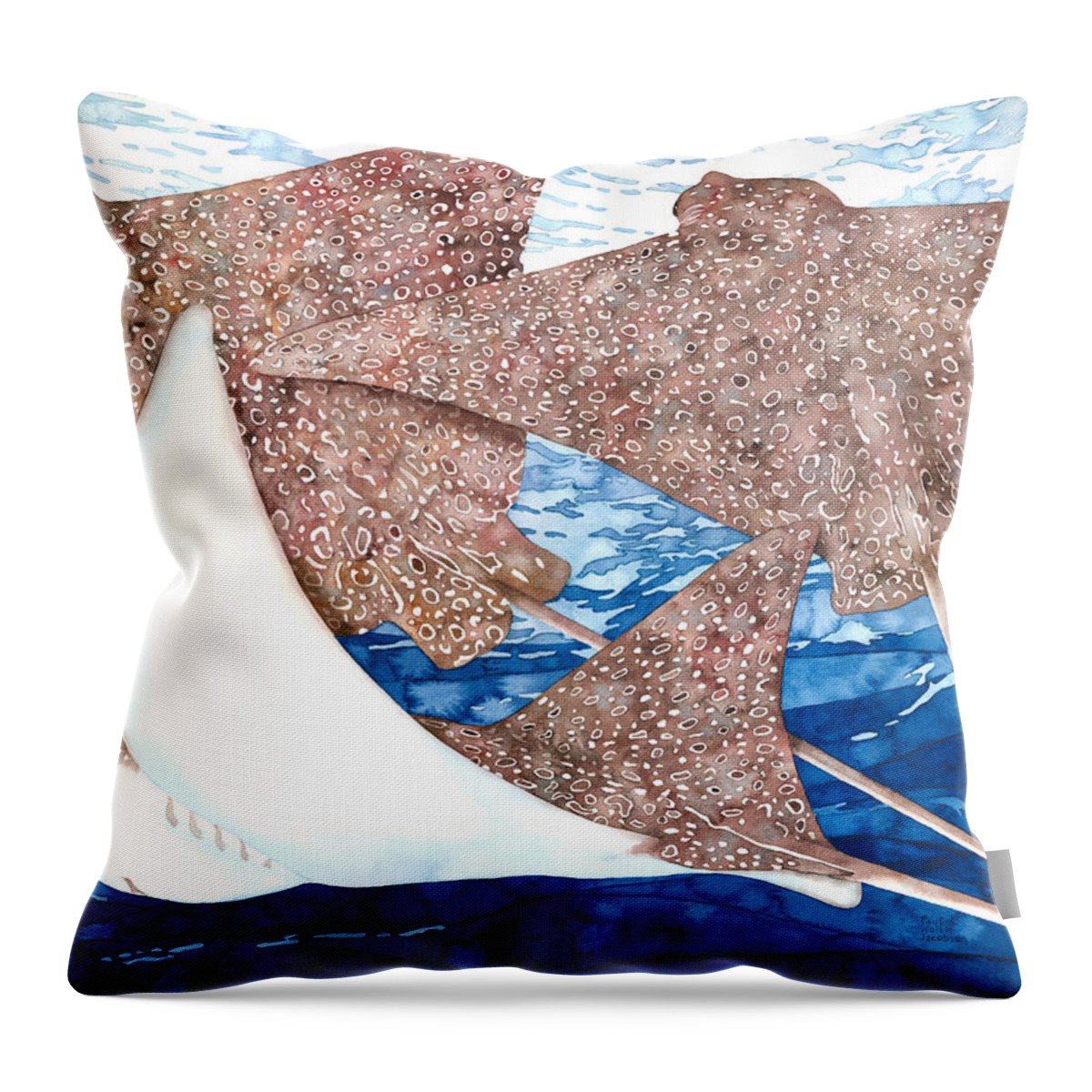 Spotted Eagle Ray Throw Pillow featuring the painting Soaring Eagle Rays by Pauline Walsh Jacobson