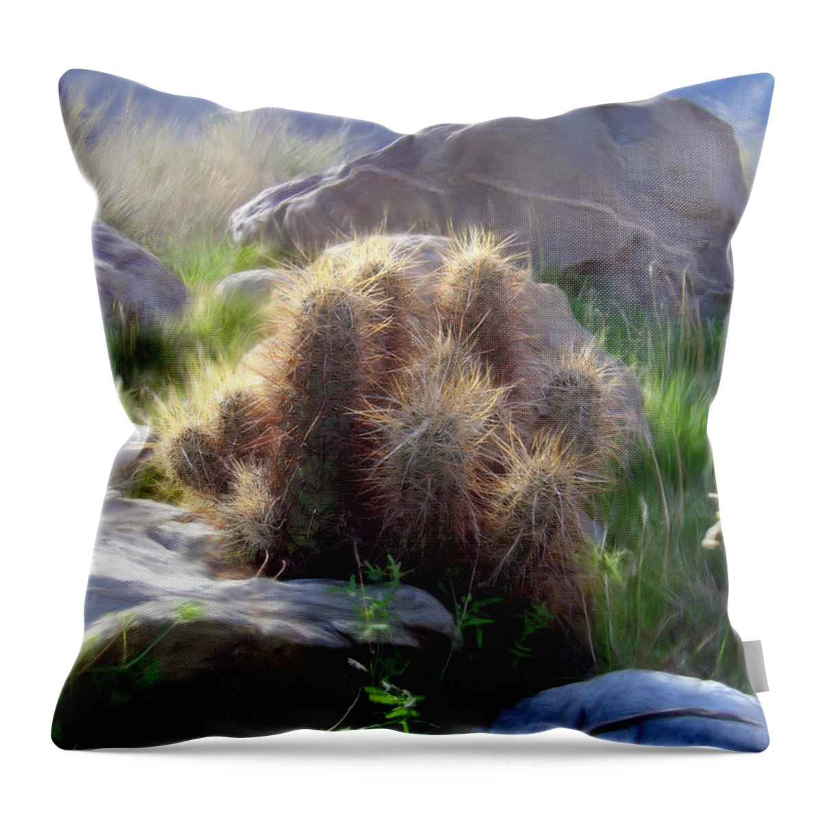 Mixed Media Throw Pillow featuring the painting Soft and Sharp by Snake Jagger
