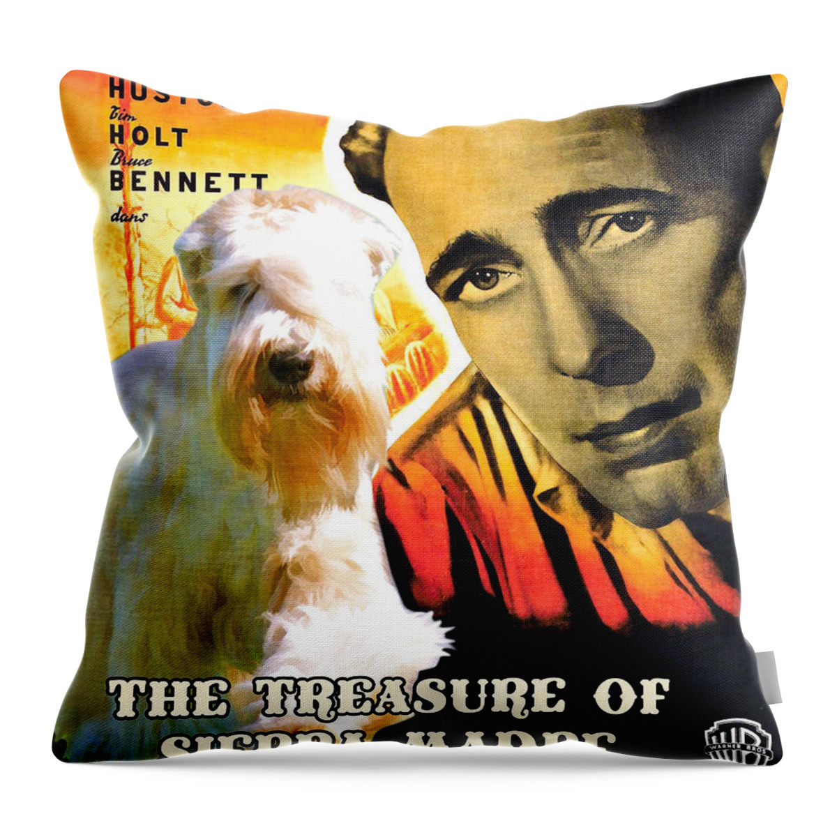Soft-coated Wheaten Terrier Throw Pillow featuring the painting Soft-coated Wheaten Terrier - Wheaten Terrier Art Canvas Print - The Treasure of the Sierra Madre M by Sandra Sij