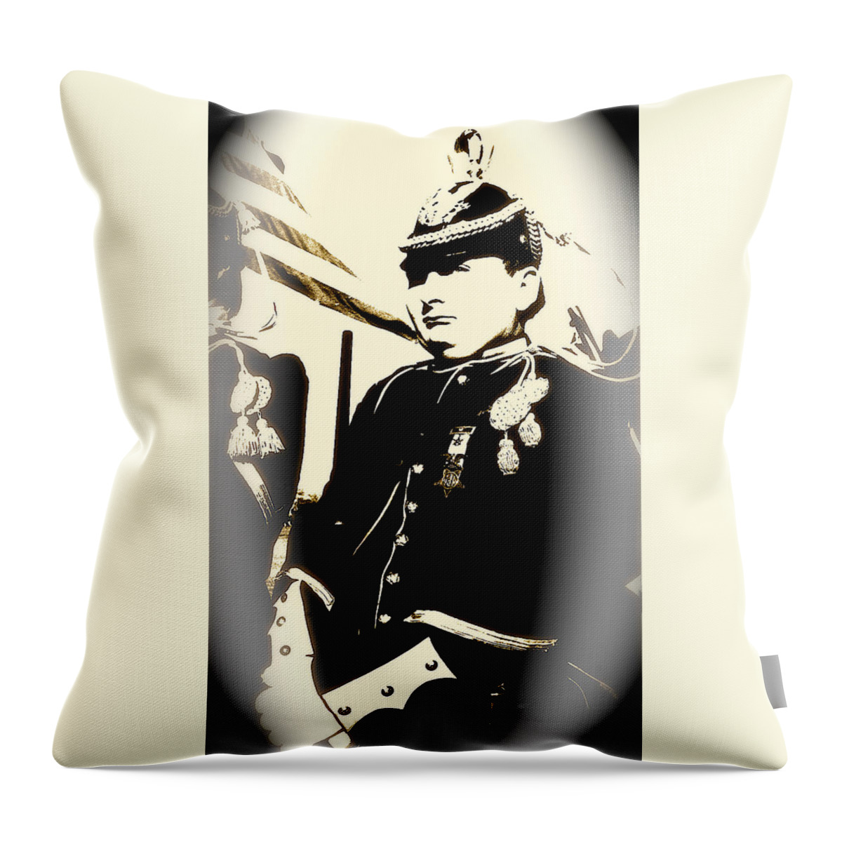 Soldier Period Costume Indian Wars Memorial Encampment 1970 Tucson Arizona Throw Pillow featuring the photograph Soldier period costume Indian Wars Memorial Encampment 1970 Tucson Arizona toned vignetted 2008 by David Lee Guss