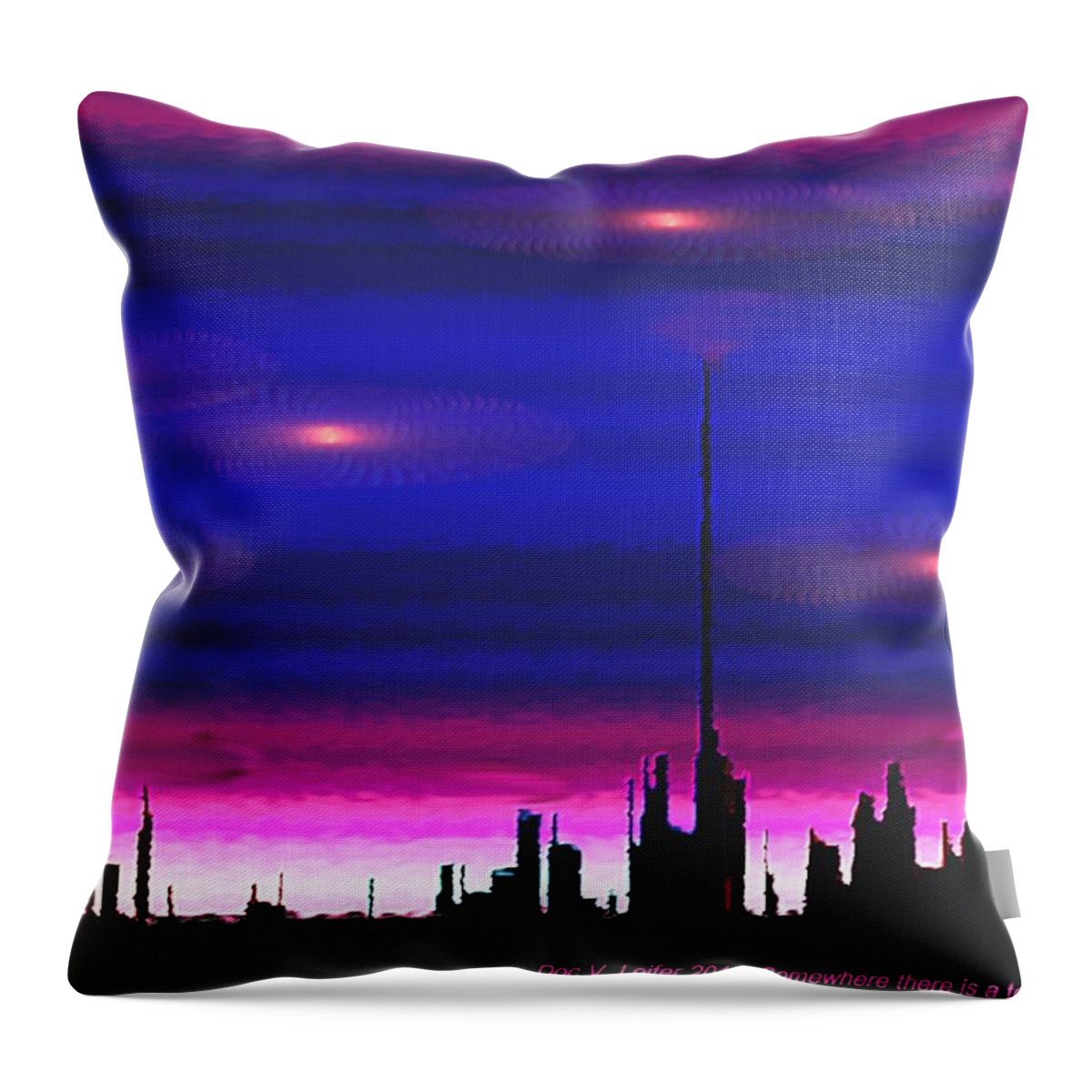 Town Night Stars Sky Dreams Colors Throw Pillow featuring the digital art Somewhere there is a town by Dr Loifer Vladimir