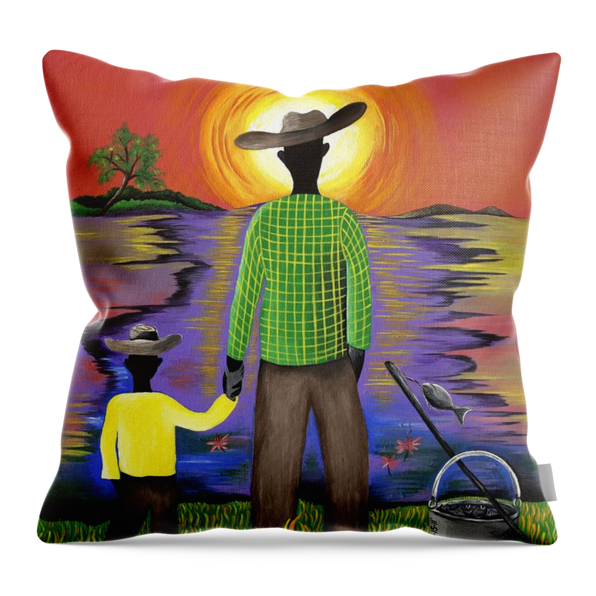 Gullah Art Throw Pillow featuring the painting Son Raise by Patricia Sabreee