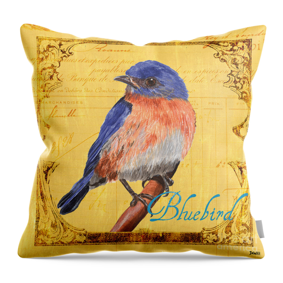Bird Throw Pillow featuring the painting Colorful Songbirds 1 by Debbie DeWitt
