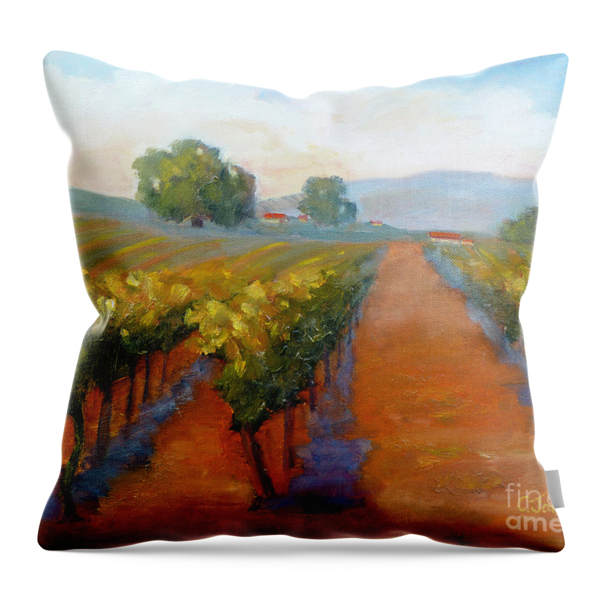 Sonoma Vineyard Painting Throw Pillow featuring the painting Sonoma Vineyard by Carolyn Jarvis