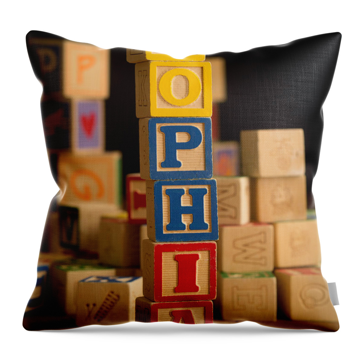 Alphabet Throw Pillow featuring the photograph SOPHIA - Alphabet Blocks by Edward Fielding
