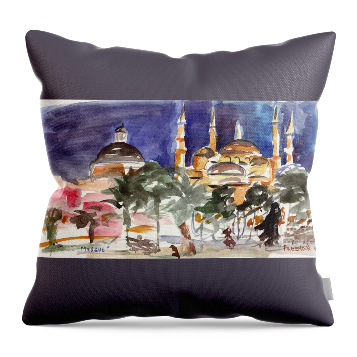 Crystal Cruises Throw Pillow featuring the painting Sophia Mosque by Valerie Freeman