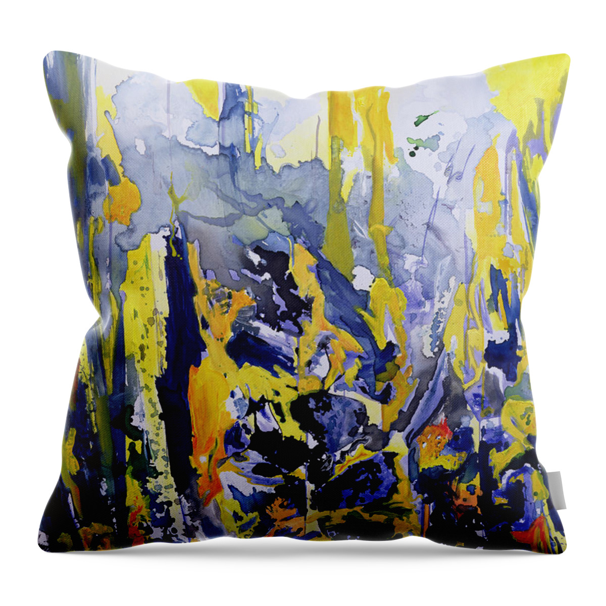 Abstract; Blue; Yellow Throw Pillow featuring the painting Sounds So Soothing by Thomas Hampton