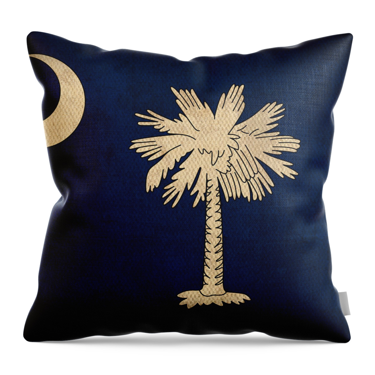 South Throw Pillow featuring the mixed media South Carolina State Flag Art on Worn Canvas by Design Turnpike
